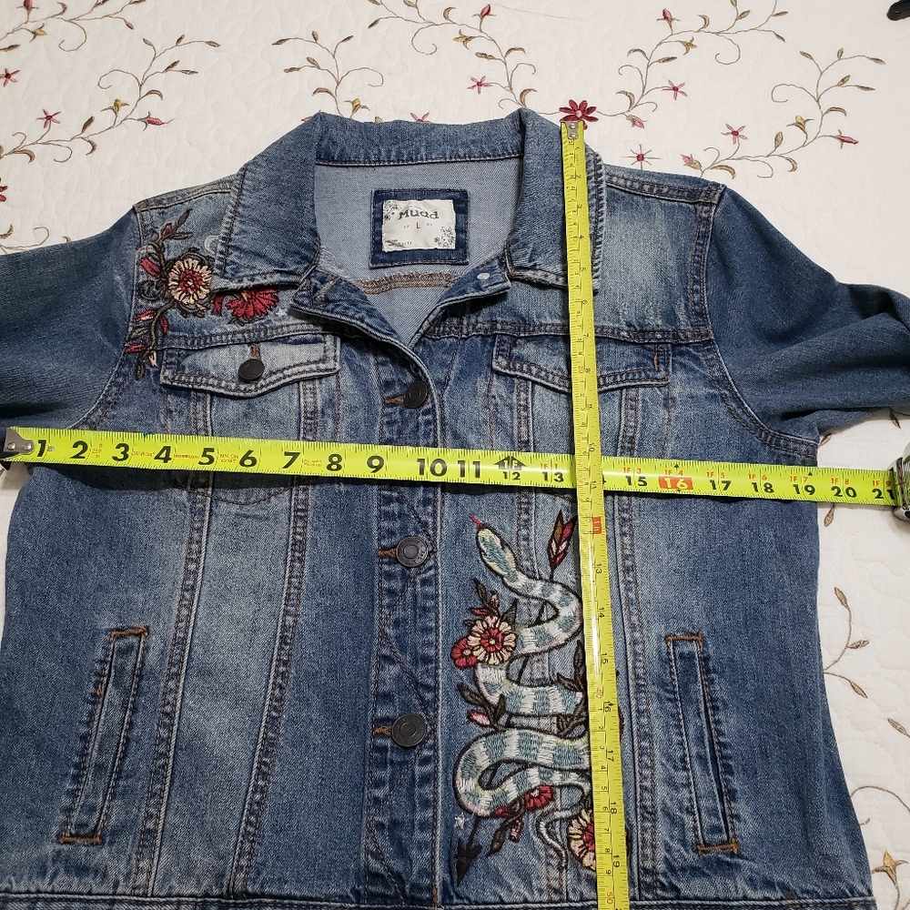 Mudd Denim Jacket with Red and White Embroidery - Picture 5 of 6